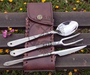 Ensemble de couverts médiévaux forgés à la main en acier inoxydable 430 de haute qualité, couverts de table pour les fêtes, couteau, fourchette, cuillère - Product Image 5