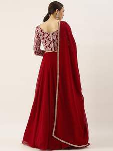 Trendmalls A-Line Georgette Lehenga Choli para mujer Red bordada natural Dupatta Transpirable Ecológico () - Product Image 5