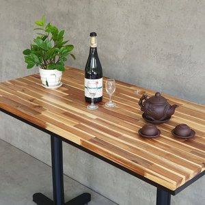 Table basse rectangulaire en bois d'acacia style ferme moderne 120x60cm avec double pieds en fer, mobilier de salon durable - Ensemble CFD68187 - Product Image 6