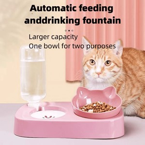 Set pemberi makan botol air dan mangkuk makanan kucing anjing peliharaan tinggi ganda dengan botol Dispenser air gravitasi otomatis - Product Image 6