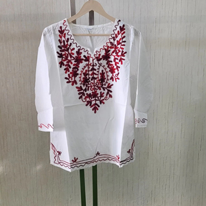 Haut de chemise élégant en coton mélangé pour femmes imprimé brodé dernier haut de bureau - Product Image 1