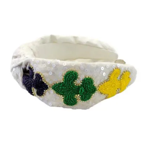 Bandeau fleur de lys fait à la main pour Mardi Gras haut noué perlé accessoire de cheveux New Orleans Nola Carnival Louisiana Style - Product Image 3
