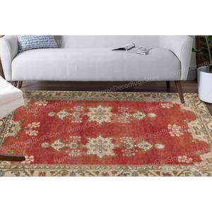 Tapis imprimé à motifs ethniques, tapis de salle à manger turc de luxe rouge et vert, tapis antidérapant, tapis doux non tissé - Product Image 3