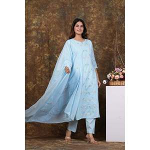 ชุดคุรตะผ้าฝ้ายปักลายลำลอง ผ้าชีฟอง แขนสามส่วน - Product Image 1