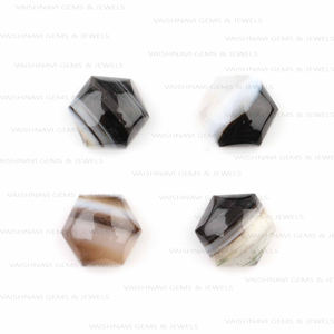 Alta calidad 10mm forma hexagonal parte posterior plana cabujón Natural negro bandas ágata piedras preciosas de cuarzo sueltas para la fabricación de joyas - Product Image 3