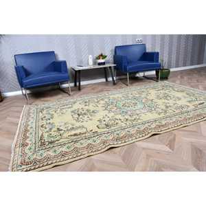 Turkish Rug, 5.1x8.6 ft Large Rug, <b>Yellow</b> Bordered <b>Wool</b> Vintage Rug - Product Image 3