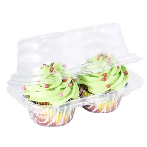 Custom trasparente pet clamshell imballaggio in plastica impilabile regolare tazza porta torta 2 cavità scatole cupcake