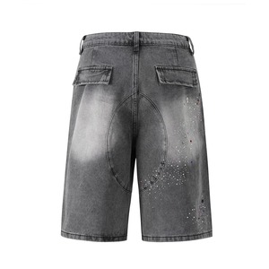 Pantalones cortos de mezclilla de rizo de algodón transpirable estilo High Street para hombre, pantalones cortos de playa para correr de verano personalizables, aspecto lavado de malla - Product Image 4