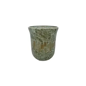 Luxury Design Glass Flower Vase Green With Gold Mosaic Pot For Living Room Decoration Handmade in Bulk