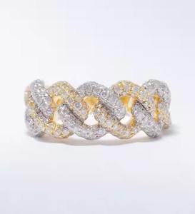 Bague en diamant cubain Miami 14K or massif demi-éternité bande glacée avec combiné diamants cultivés en laboratoire cadeau de fête des femmes - Product Image 1