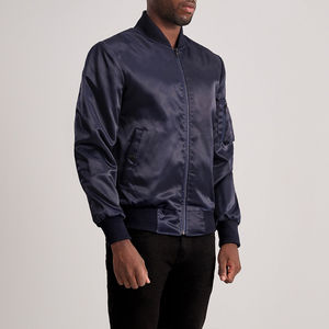 Blouson aviateur noir bleu marine zippé vêtements d'extérieur légers avec poche sur les manches doublure intérieure douce col côtelé poignets ourlet veste décontractée - Product Image 5