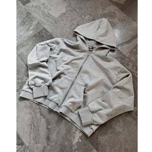 Sudadera con capucha de lavado ácido térmico de alta calidad 100% algodón peso pesado hombro caído moda doble cremallera Sudadera con capucha - Product Image 5