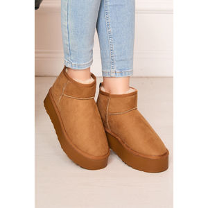 Bottines Chelsea marron à doublure fourrée, semelle plateforme, bout carré, hauteur mi-mollet, saison automne, tige en cuir de vachette, fermeture à lacets, caoutchouc EVA - Product Image 1