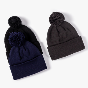 Venta al por mayor personalizado LOGI doblar puños acrílico con pompón 3D bordado gorro de punto para usar bajo MOQ gorros sombrero jacquard - Product Image 1