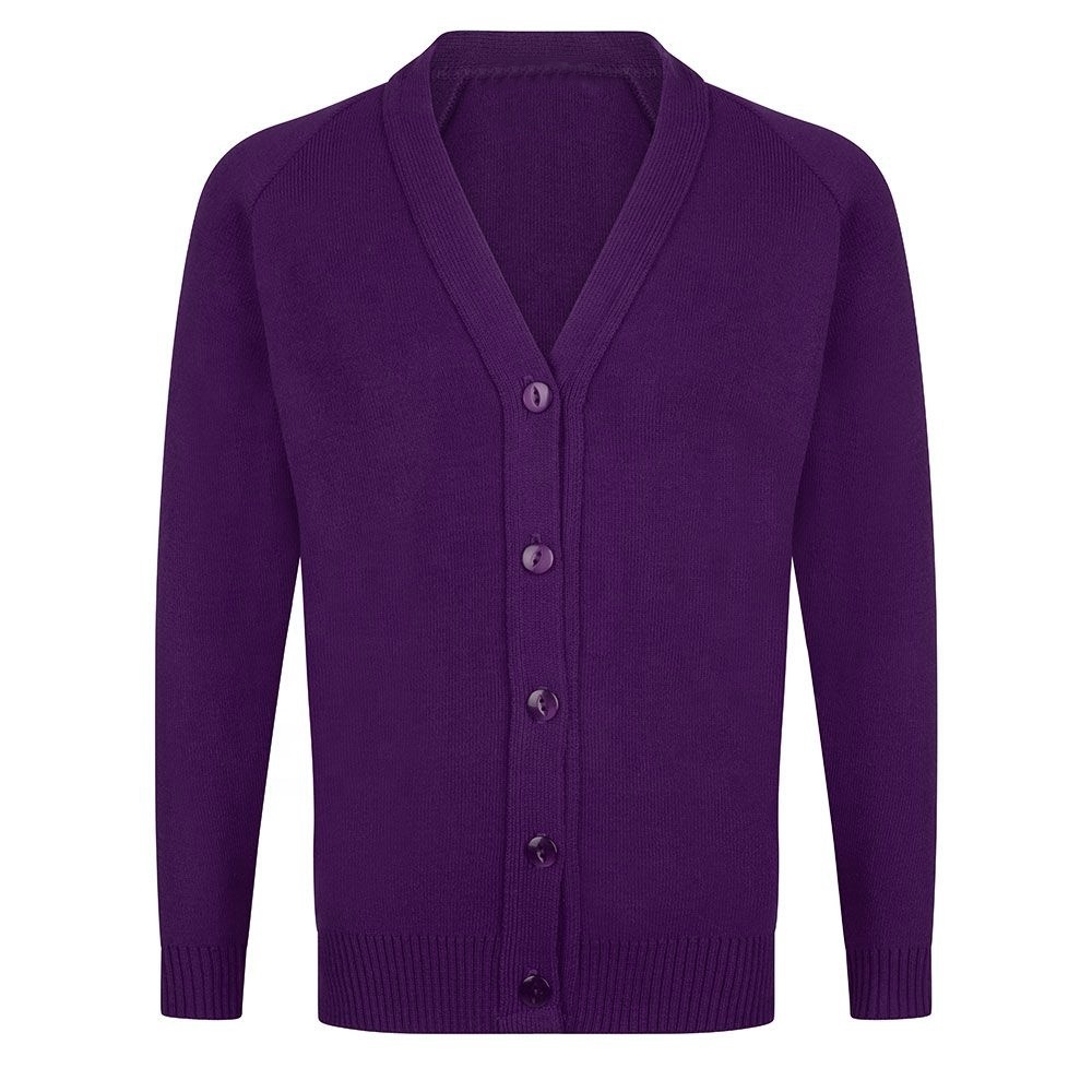 HZSONNE Women's Chunky Knit Cardigan - V-Neck Button Down Striped Sweater (Purple, Large)