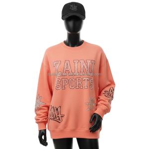 Sweat-shirt en polaire pour femme 320 GSM Tissu doux couleur pêche Logo en strass Design personnalisable Sweat-shirts respirants pour femme - Product Image 1