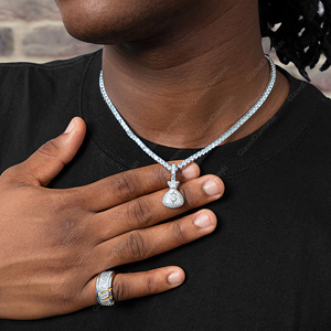 Pendentif Hip Hop de style urbain en argent sterling 925 avec diamant rond de Moissanite de taille brillante pour tenue de fête - Product Image 3