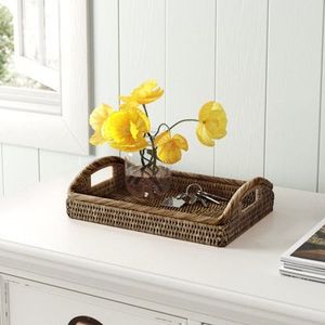 Plateau de service en jute de rotin décoratif fait à la main avec finition en incrustation d'os Ensemble de 3 plateaux de serveur de nourriture de forme arrondie - Product Image 3