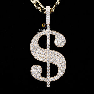 Unique Iced Out $ Sign 10Kt Gold Round Brilliant Cut VVs Clarity Lab Grown Diamonds Iced Out Hip Hop Pendant - Product Image 1