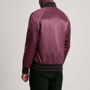 Xander Casual Maroon Varsity Jacket <b>Wool</b> Leather Autumn Season XS 6XL Coated Satin Standing Collar Patchwork Pattern Sustainable - Product Image 5