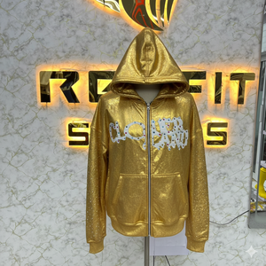 Sudadera con capucha y cremallera personalizada de alta calidad, la más demandada, con pedrería, impresión digital, fabricada en fábrica, precio económico, unisex, color liso, para invierno. - Product Image 1