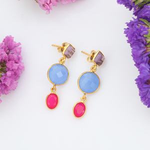 Pendientes de amatista azul suave, encantadores pendientes de Calcedonia azul rosa fucsia hechos con plata de ley 925 - Product Image 3