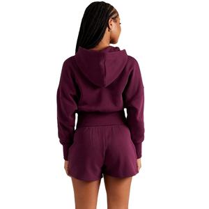 Sudaderas con capucha recortadas para mujer al por mayor, sudaderas con capucha de manga larga y cremallera de color sólido para mujer, ropa informal de moda con impresión de logotipo personalizado - Product Image 3