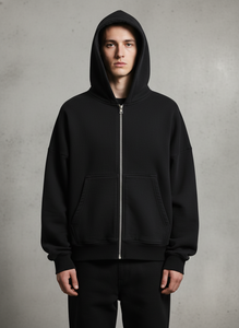 <b>Men's</b> <b>Black</b> Oversized Full <b>Zip</b> <b>Hoodie</b> Loose Fit Cotton Fleece Jacket with Hood Streetwear - Product Image 6