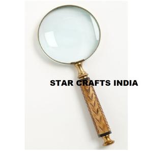 Loupe d'écran portable en laiton massif vintage avec lentille en verre optique et poignée en bois pour la lecture et la décoration artisanale - Product Image 5