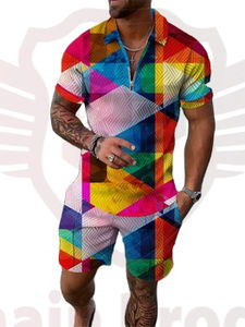 Conjuntos cortos de dos piezas de verano con estilo para hombres, camiseta informal de algodón personalizada de calle alta con opción de talla grande transpirable - Product Image 2