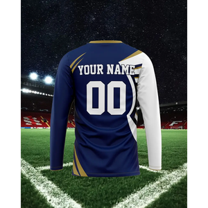 High Quality Adult American Soccer Jersey Tops OEM Service Automated Cutting <b>Football</b> Jersey Blue & <b>White</b> Color - Product Image 5