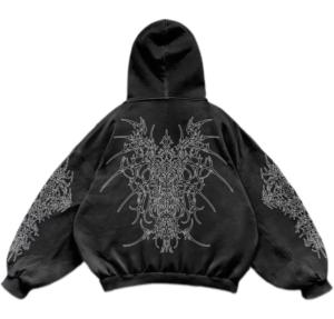 Sudadera con Capucha Vintage HUDIE Unisex, Estilo Acid Wash, Corte Cuadrado, Regular, Invierno, con Estampado de Puntos, Personalizada, Estilo Y2K, Streetwear con Impresión DTG, Sudadera para Hombre - Product Image 4