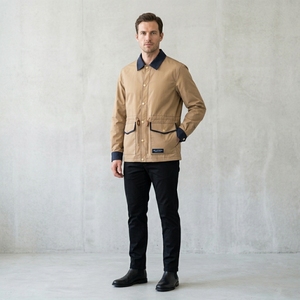 <b>Men</b> Khaki Field <b>Jacket</b> Long Sleeve <b>Utility</b> <b>Jacket</b> Lightweight Outdoor Casual Workwear <b>Jacket</b> Button Front - Product Image 1