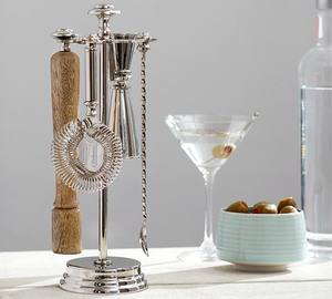 Ensemble d'outils de bar en acier inoxydable finition argent premium avec support, accessoires de cocktail professionnels, durables, essentiels pour le bar à domicile - Product Image 2