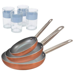 Set di 3 padelle San Ignacio (18, 22, 26 cm) in alluminio pressofuso, adatte per induzione + Set di 4 bicchieri da 0,5L - Product Image 1