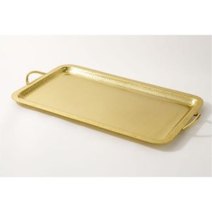 Plateau de service en métal doré de qualité supérieure avec perles, plateau décoratif avec poignées pour les boissons et les collations, plateau décoratif haut de gamme pour la maison - Product Image 2