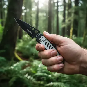 Cuchillo con bloqueo automático Wallis K273634, mango de metal negro y plateado - Product Image 6