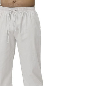 Pantalones deportivos de algodón 100% blancos para hombre, Pantalón recto en la cintura con cordón curvo, dobladillo con lazo, informal, ajuste relajado, ligero y transpirable - Product Image 3