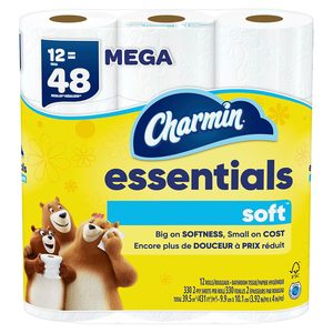 Papel higiénico suave Charmine Essentials, 12 mega rollos, 330 hojas por rollo - Product Image 1
