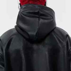 เสื้อฮู้ดดี้คอตั้งหนังแท้คุณภาพสูง 100% สำหรับฤดูหนาว แบบยูนิเซ็กซ์ สีพื้น พิมพ์ลายดิจิทัล ทรงโอเวอร์ไซส์ - Product Image 5