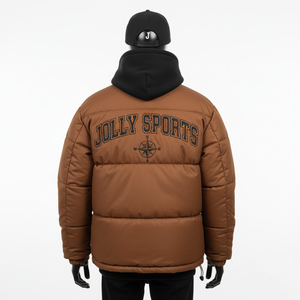 Chaqueta acolchada de poliéster de lujo, Color marrón, logotipo personalizado, Parche de chenilla bordado, ropa de abrigo de invierno, chaqueta acolchada para hombre - Product Image 2