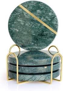 Luxurious Gray Marble Drink <b>Coasters</b> With Brass Inlay Line For Premium Modern Tabletop Styling Collection - Product Image 6