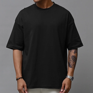 เสื้อยืดชายสะพายไหล่ทรงโอเวอร์ไซส์ลายพื้นดีไซน์ไม่เหมือนใครผ้าเจอร์ซีย์240กรัมใส่สบาย - Product Image 3