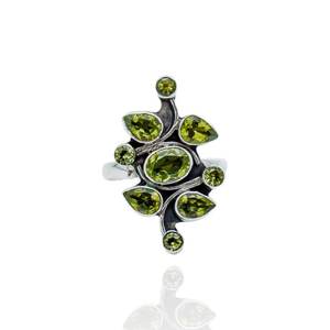 แหวนหมั้นแต่งงานแต่งงาน925เงินสเตอร์ลิงลายดอกไม้เพทายสีเขียวหินสีดำตกแต่งด้วยออกซิไดซ์ของขวัญสำหรับปาร์ตี้ที่ทันสมัย - Product Image 1