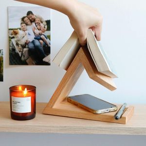 Sujetalibros de madera Art Deco ecológico de bajo precio elegante soporte de libro hecho a mano Natural para bibliotecas de oficina en casa - Product Image 3