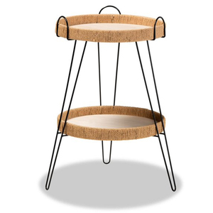 Mesa de centro Weavaloom, madera de teca Natural, cliente de ratán, capa de bucle Indie, anillo de tela sin terminar, balcón de vidrio liso, divertido - Product Image 2