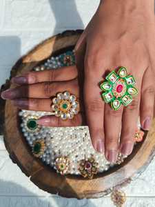 Bague Kundan réglable bijoux de mode mariage bague de déclaration de mariée pakistanais indien minimaliste demoiselle d'honneur retour cadeau faveurs - Product Image 6