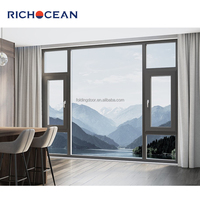 Ventanas Abatibles de Aluminio con Diseño de Rejillas Blancas RICHOCEAN, Vidrio Bajo Emisivo, Ventilación para Cocina, Ventana Abatible para Hogares