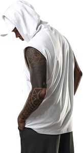 เสื้อมีฮู้ดแขนกุดสำหรับผู้ชายเสื้อมีฮู้ดแขนกุดสำหรับเล่นฟิตเนสยิมสีขาวย้อมสีกำหนดโลโก้ได้ - Product Image 3