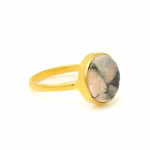 Anillo de Calcita Blanca Natural de 12 mm con Bisel, Plata de Ley Chapada en Oro de 18k, Anillo de Compromiso de Alta Calidad - Product Image 5